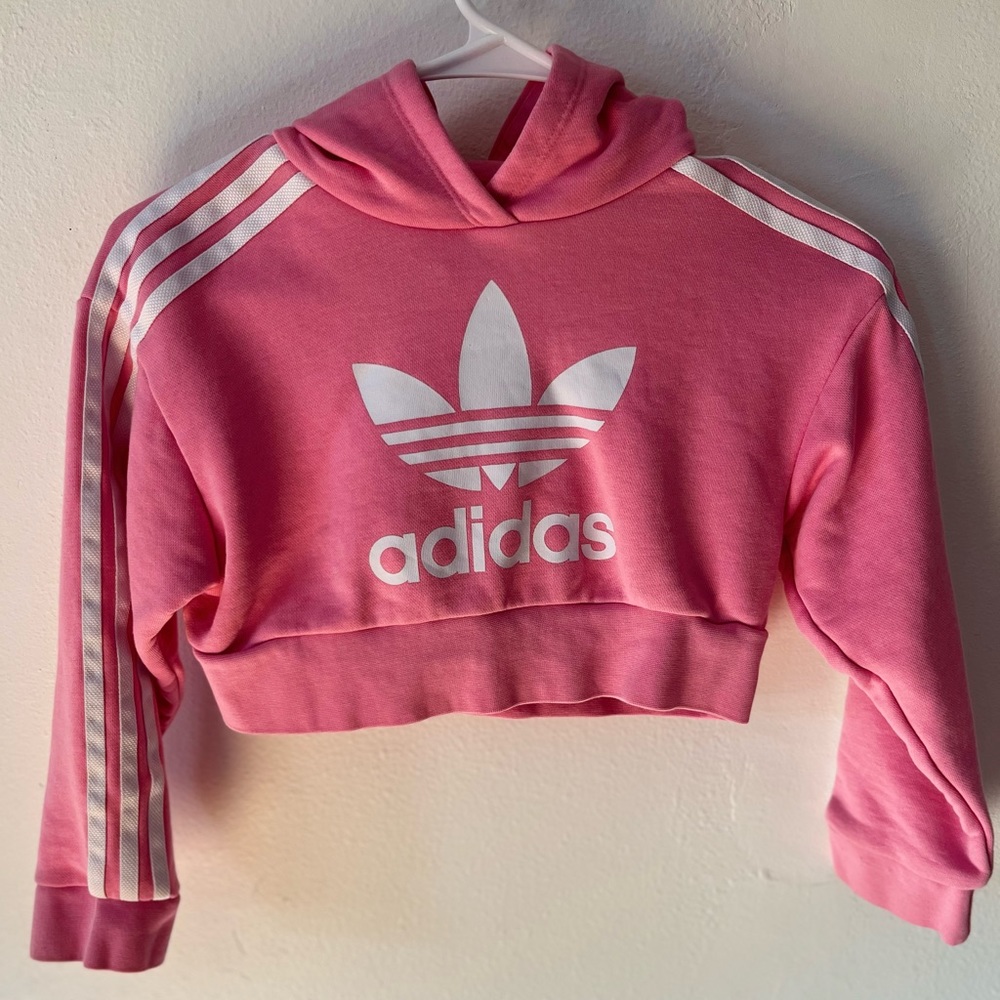 Pink Adidas Crop Top Hoodie Size 7/8 Girls
